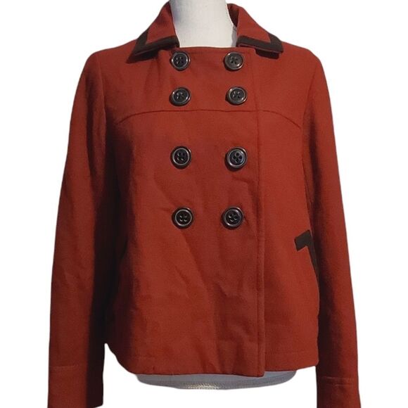 Boden Wool Blend Double Breasted Crop Swing Jacket Cranberry Red 12 - Picture 1 of 4